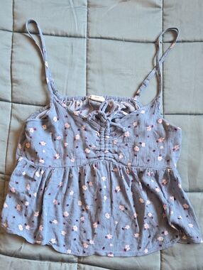 Billabong Light Blue Floral Spaghetti-Strap Peplum Cami